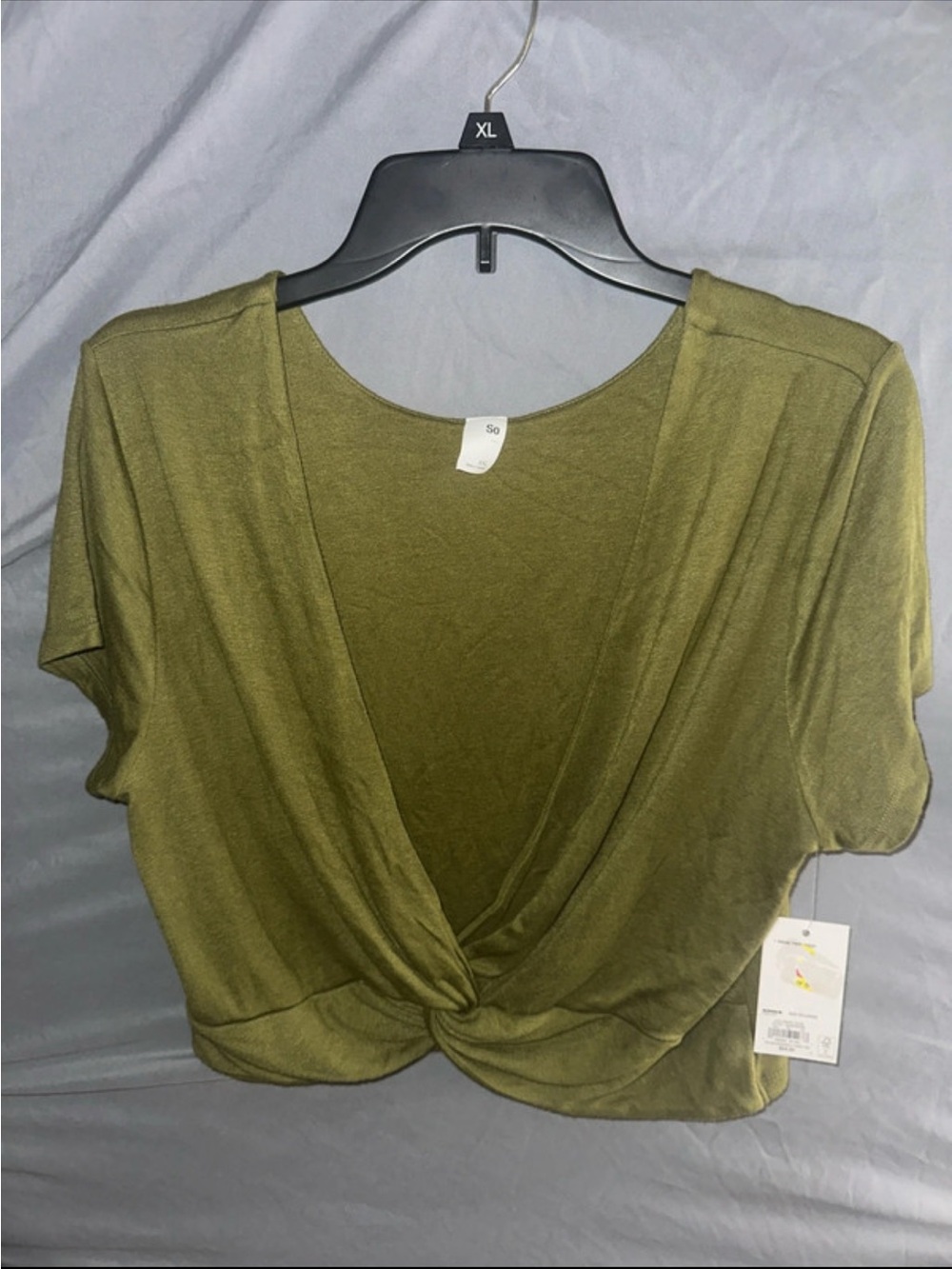 SO Olive Twist-Front Crop Top